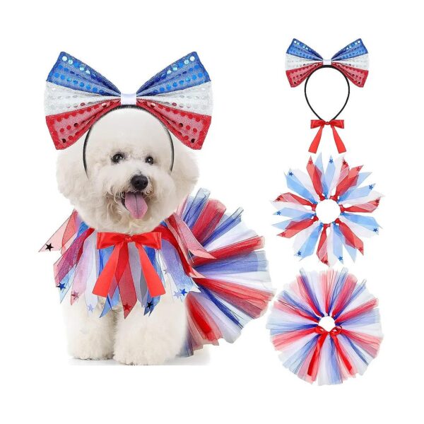 Piece White Blue Red Dog Patriotic Costume Kit for Small Medium Dogs 4th of July Theme