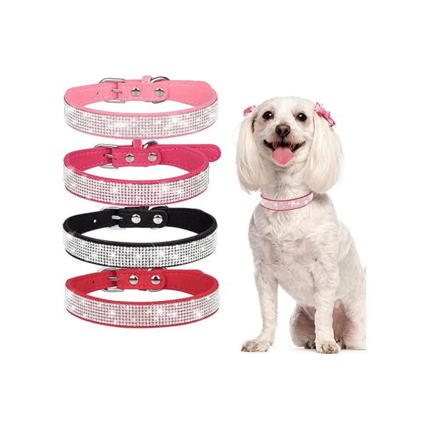 Pink Adjustable Crystal Rhinestone Dog Collar for Small to Large Dogs