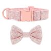 Pink Adjustable Dog Collar with Rose Gold Buckle and Soft Hand-Sewn Bowtie