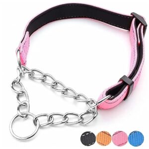 Pink Adjustable Martingale Collars Soft Nylon Reflective Chain for Dogs Walking Training