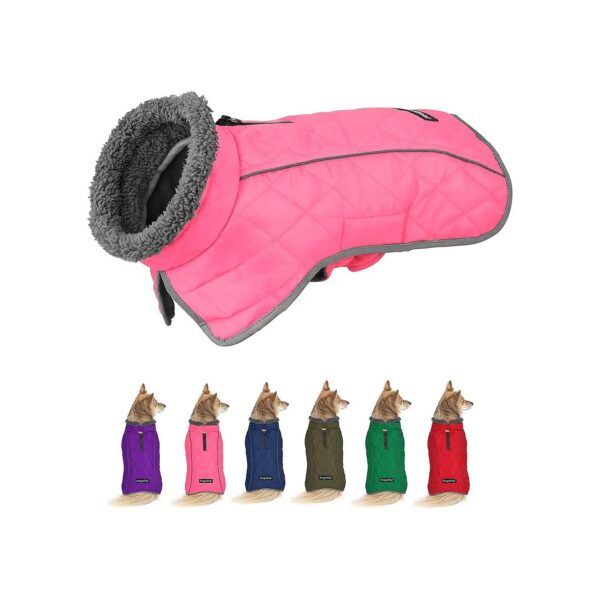 Pink Adjustable Windproof Dog Winter Jacket with Stand-up Collar for Small to Medium Dogs