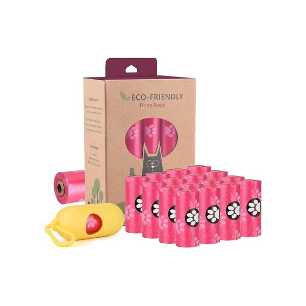 Pink Biodegradable Dog Poop Bags - 240 Extra Thick Strong Waste Bags with Holder