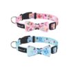 Pink Blue Flower Pattern Dog Collars with Adjustable Bow Tie Collars Soft Material