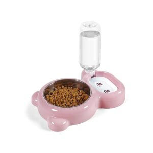 Pink Cat Food and Water Bowl Set with Gravity Water Bowl and Easy Cleaning Design