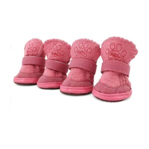 Pink Cotton Dog Shoes for 2 Pound Small Dogs Warm and Dry Paws