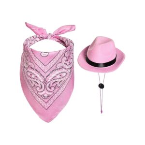 Pink Cowboy Dog Costume Set with Bandana and Hat for Halloween and Party Wear