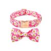 Pink Daisy Flower Bow Tie Dog Collar with Adjustable Cotton and Durable Metal Buckle