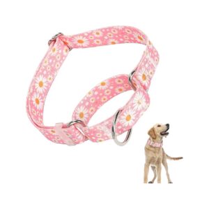 Pink Daisy Pattern Adjustable Nylon No Slip Martingale Collar for Medium to Large Dogs