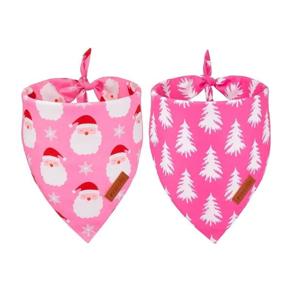 Pink Dog Bandana for Small Female Dogs with Classic Santa Pattern and Snowflake Design