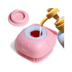 Pink Dog Bath Brush with Foam Reservoir for Easy Shampoo Dispensing and Gentle Massage