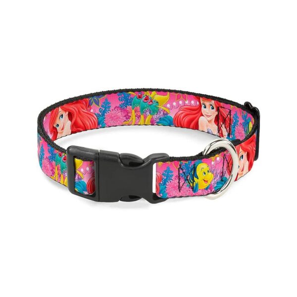 Pink Dog Collar with Ariel Flounder Fish Trio Poses and Plastic Clip