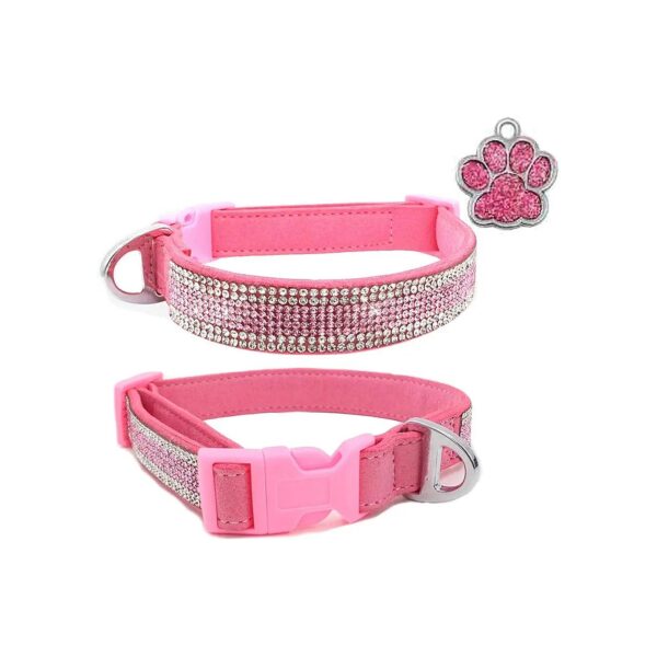 Pink Dog Collar with Bling Bling Design and Adjustable Buckle for Small Pets