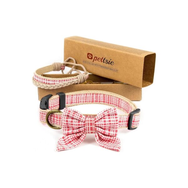 Pink Dog Collar with Geometric Pattern and Bow Tie for