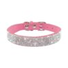 Pink Dog Collar with Soft Suede Leather and Bling Rhinestones for Small to Large Dogs