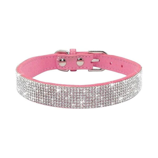 Pink Dog Collar with Soft Suede Leather and Bling Rhinestones for Small to Large Dogs