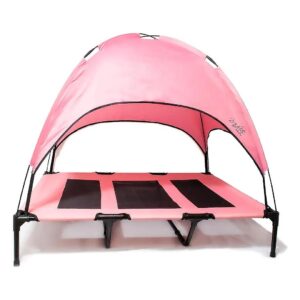 Pink Dog Cot for Large Dogs with Canopy and Storage Bag