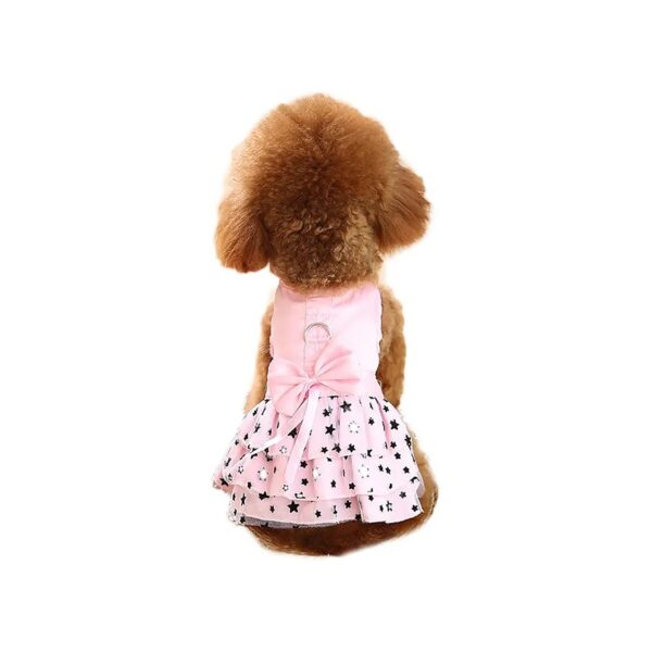 Pink Dog Dress with Cute Lace Skirt and Adjustable Leash for Small Pets