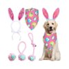 Pink Dog Easter Party Costume with Rabbit Ear Headband and Teething Chew Rope Ball Toys