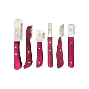 Pink Dog Grooming Coat Stripping Tool Kit with Six Stripping Knives for Show Dog Look