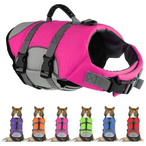 Pink Dog Life Jacket for Small Medium and Large Dogs Reflective Adjustable Rescue Handle