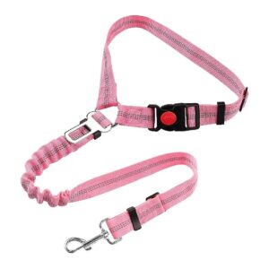 Pink Dog Seat Belt with Adjustable Headrest Restraint and Buckle for Car Travel