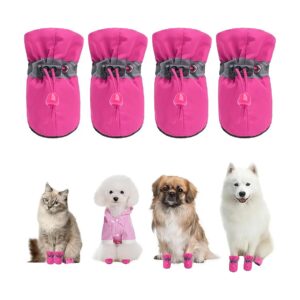 Pink Dog Shoes for Small to Medium Dogs with Reflective Tape and Drawstring