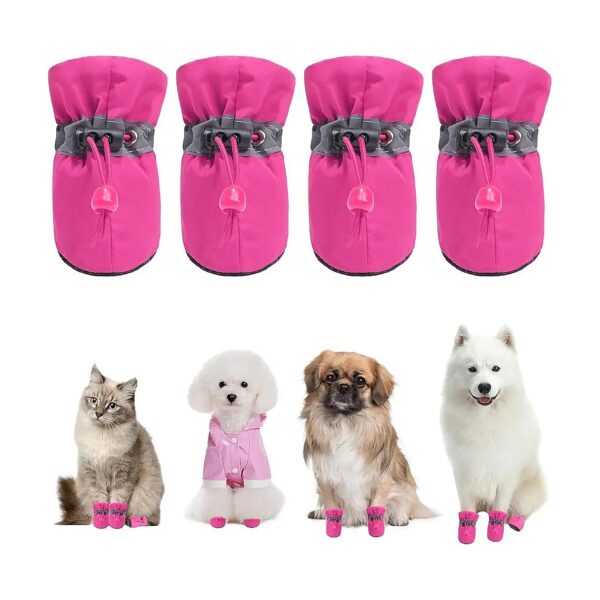 Pink Dog Shoes for Small to Medium Dogs with Reflective Tape and Drawstring