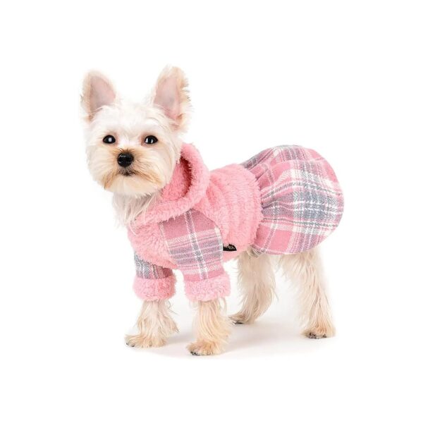 Pink Dog Sweater Dress with Hooded Neck and Long Sleeves for Small Dogs Girl