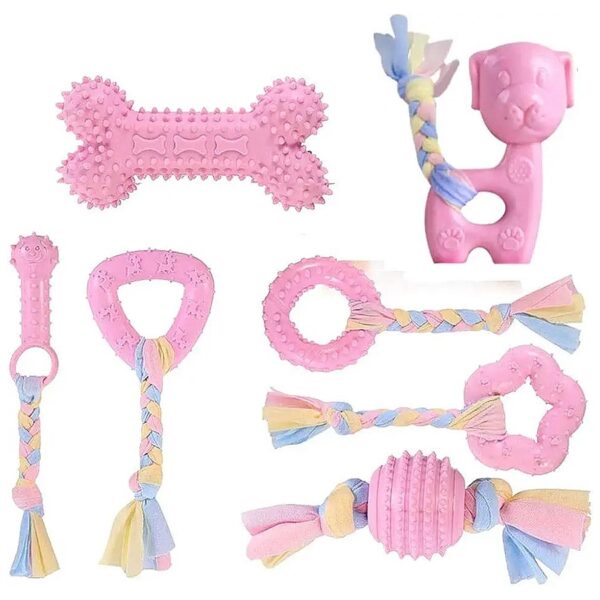 Pink Dog Toys for Small Medium Dogs with Teething Chewing Ball Rope Toys