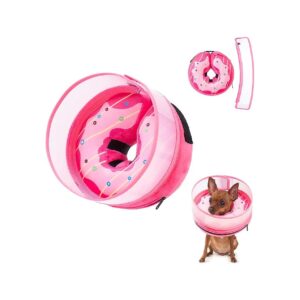 Pink Donut Inflatable Cone Collar for Small Medium Large Dogs After Surgery Recovery