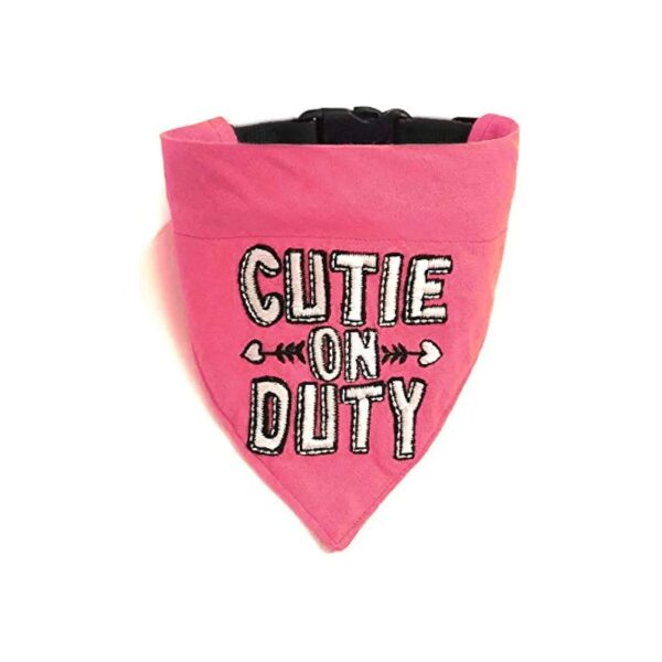 Pink Embroidered Dog Bandana with Washable Adjustable Collar for Small Dog Breeds