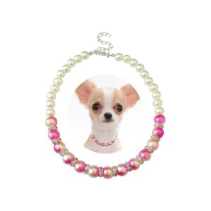 Pink Faux Pearl Dog Necklace for Female Cats and Small Dogs with Gradient Color Change