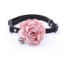 Pink Floral Faux Leather Dog Collar with Rose Bells Pearl Charm for Cats and Small Breeds