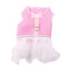 Pink Floral Mesh Dog Harness Vest with Tutu Skirt and Bowknot for Small Female Dogs