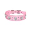 Pink Floral Rhinestone Dog Collar with Studded Bling for Small to Medium Dogs