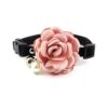 Pink Floral Suede Dog Collar with Bell and Everflowering Rose Flower Bow Tie Design