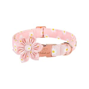 Pink Flower Dog Collar with Cotton Material and Removable Tie for Large Medium Small Dogs