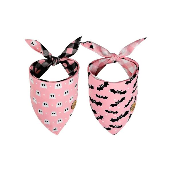 Pink Ghost Bat Set, Adjustable Triangle Scarves for Medium Large Extra Large Dogs