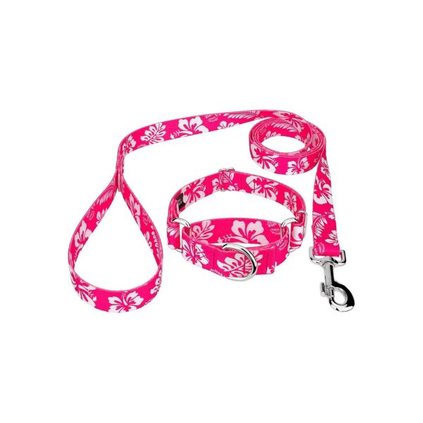 Pink Hawaiian Tropical Design Martingale Dog Collar and Leash Set