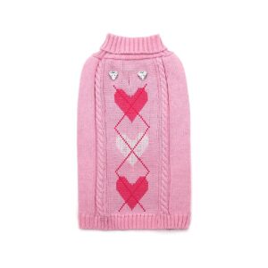 Pink Heart Pattern Knitwear Sweater for Small Dogs 4-7lbs with Leash Hole