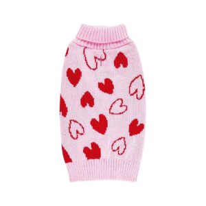 Pink Heart Pattern Valentines Day Dog Sweater Turtleneck for Small Med Chest Sizes