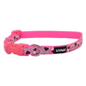 Pink Heart Reflective Dog Collar with Easy Buckle Closure and Reflective Material