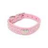 Pink Leather Dog Collar with 2 Rows Rhinestone Bling Heart Studs for Small Puppies