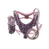 Pink Leopard Leather Sharp Spiked Studded Dog Collar Harness Leash Set for Large Dogs