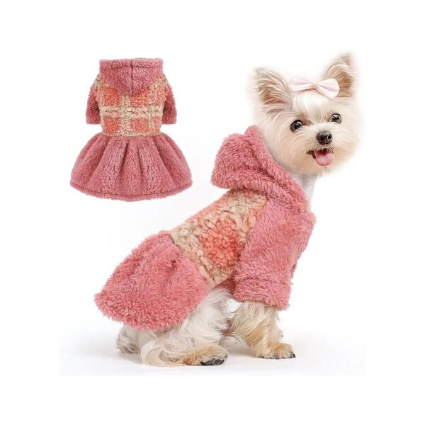 Pink Medium Dog Dress for Small Breed Female Dogs Winter Warm Sweater Hoodie Pet Clothes