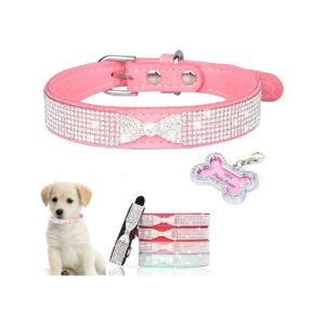 Pink Microfiber Dog Collar with Adjustable Safety Buckle for Small Female Dogs XXS Size