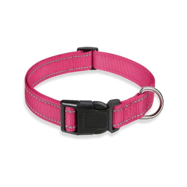 Pink Nylon Reflective Dog Collar with Adjustable Buckle for Small Medium Large Dogs