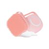 Pink Oblong-Shaped Pet Bath Brush with Soft Silicone Bristles and Massage Function