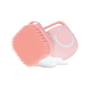 Pink Oblong-Shaped Pet Bath Brush with Soft Silicone Bristles and Massage Function