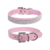 Pink PU Leather Dog Collar with Adjustable Length and Rhinestones Buckle